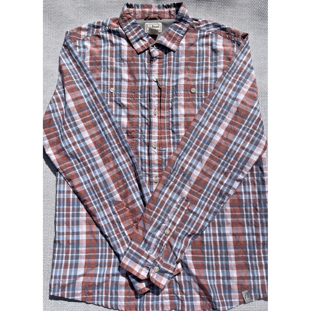 L.L.Bean Plaid Button Up Shirt Mens Medium Long Sleeve Hiking Trail Outdoor